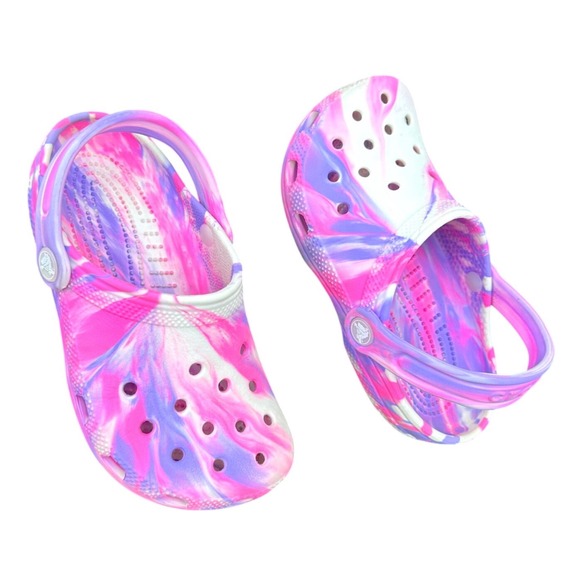 CROCS Other - CROCS KIDS CLASSIC MARBLED TYE DYE CLOGS Little Girl Size J1 Pink Crush/Purple